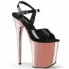 PLEASER Flamingo-809 Black Patent & Rose Gold Chrome Stripper Pole Dancer Club Ankle Strap 4" Platforms 8" Heels