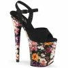 PLEASER Flamingo-809WR Black Floral Flower Print Pole Dancer Club 8" Inch Heels