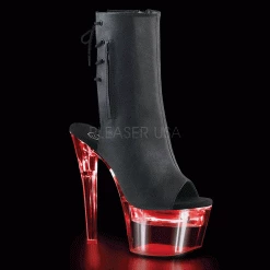 PLEASER Flashdance-1018-7 Black Faux Leather Chargeable Multi Colour Light Up Stripper Pole Heels