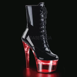 PLEASER Flashdance-1020-7 Black Patent Clear Multi Colour Option Light Up Stripper Pole Heels Boots