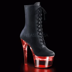 PLEASER Flashdance-1020-7 Black Faux Leather Clear Multi Colour Option Light Up Stripper Pole Heels Boots