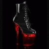 PLEASER Flashdance-1020-8 Black Patent Clear Multi Colour Option Light Up Stripper Pole Heels Boots