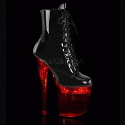 PLEASER Flashdance-1020-8 Black Patent Clear Multi Colour Option Light Up Stripper Pole Heels Boots