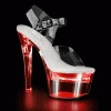 PLEASER Flashdance-708 Clear White Padding USB Chargeable Multi Colour Light Up Stripper Pole Heels