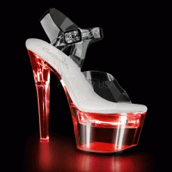 PLEASER Flashdance-708 Clear White Padding USB Chargeable Multi Colour Light Up Stripper Pole Heels