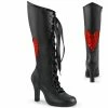 DEMONIA Glam-243 Black Red Satin Heart Lattice Cute Goth 3.75" Heel Knee Boots