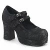 DEMONIA Gothika-09 Black Satin Lace Skull Goth Platforms Mary Janes 3.75" Heels