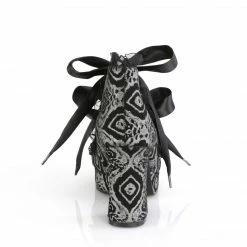 DEMONIA Gothika-53 Black Silver Lace Ribbon Heart Cutout Goth Block Chunky Heels