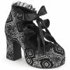 DEMONIA Gothika-53 Black Silver Lace Ribbon Heart Cutout Goth Block Chunky Heels