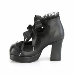 DEMONIA Gothika-53 Black Lace Ribbon Heart Cutout Goth Block Chunky Heels