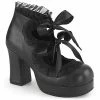 DEMONIA Gothika-53 Black Lace Ribbon Heart Cutout Goth Block Chunky Heels
