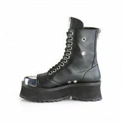 Mens/Unisex DEMONIA Gravedigger-10 Metal Toe Cap Goth Back Zip Men's Unisex Calf Ankle Boots