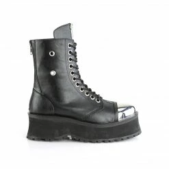 Mens/Unisex DEMONIA Gravedigger-10 Metal Toe Cap Goth Back Zip Men's Unisex Calf Ankle Boots