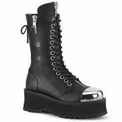 Mens/Unisex DEMONIA Gravedigger-14 Metal Toe Cap Goth Back Zip Men's Unisex Calf Ankle Boots