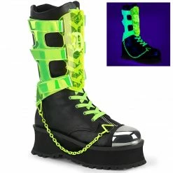 Mens/Unisex DEMONIA Gravedigger-255 Green Blacklight Reactive Shield Men's Unisex Boots