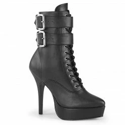 DEVIOUS Indulge-1026 Black Faux Leather Drag Fetish Ankle Boots Plus Size 5-15