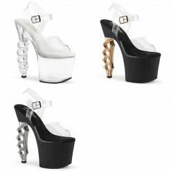 PLEASER Irongrip-708 Clear Black Copper Chrome Knuckle Ankle Platform 7" Heels