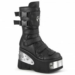 DEMONIA Kera-108 Black Goth Cyber Alternative 4.5" Platforms Mid Calf Boots