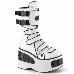 DEMONIA Kera-108 White Goth Cyber Alternative 4.5" Platforms Mid Calf Boots