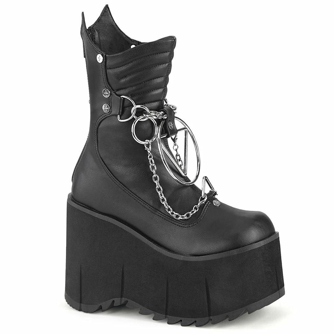 DEMONIA Kera-130 D-Black Screw Studs Chains Triangle Ring Platforms Knee Boots