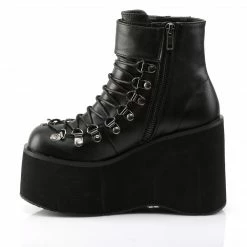 DEMONIA Kera-21 Black Platform Faux Lace Up Buckled Cuff Ankle Boots Heels