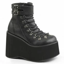 DEMONIA Kera-21 Black Platform Faux Lace Up Buckled Cuff Ankle Boots Heels