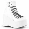 DEMONIA Kera-21 White Platform Faux Lace Up Buckled Cuff Ankle Boots Heels
