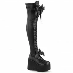 DEMONIA Kera-303 Black White Removeable Oversized Bows Goth Platforms Thigh Boot
