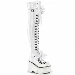 DEMONIA Kera-303 Black White Removeable Oversized Bows Goth Platforms Thigh Boot