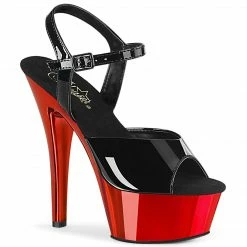 PLEASER Kiss-209 Black Red Chrome Dancer Club Strap Platform 6" Heels 4-13