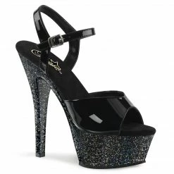 PLEASER Kiss-209MG Black Iridescent Glitter Dancer Club Strap Platform 6