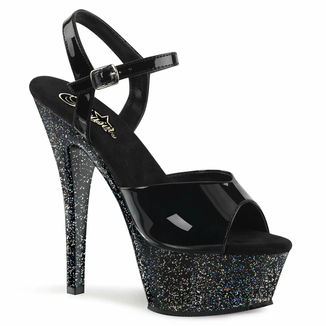 PLEASER Kiss-209MG Black Iridescent Glitter Dancer Club Strap Platform 6" Heels