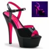 PLEASER Kiss-209 Black UV Neon Pink Dancer Club Strap Platform 6" Heels 4-13