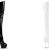 PLEASER Kiss-3010 Black White Patent Zipper 6" Stiletto Platform Thigh Boots