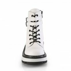 Heels DEMONIA LILITH-152 Women's White Double Buckle Strap Zip Goth Cyber Boots