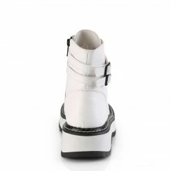 Heels DEMONIA LILITH-152 Women's White Double Buckle Strap Zip Goth Cyber Boots