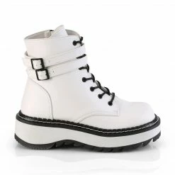 Heels DEMONIA LILITH-152 Women's White Double Buckle Strap Zip Goth Cyber Boots