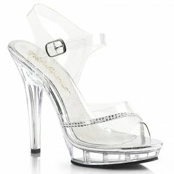 FABULICIOUS Lip-108R Clear Ankle Strap Rhinestones Party Club Dress 5" Heels