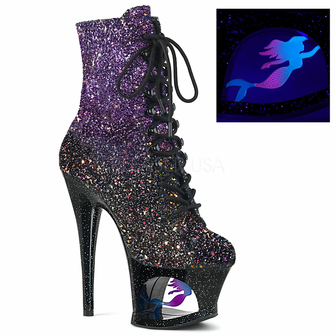 PLEASER Moon-1020MER Purple Black Ombre Glitter Mermaid Stripper Pole 7" Boots