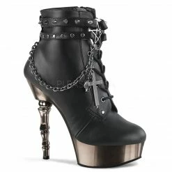 DEMONIA Muerto-1001 Pentagram Cross Skull Chrome Goth Bone Heels Ankle Boots