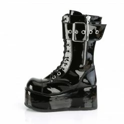 DEMONIA PETROL-150 Black Patent Men's Unisex Zipper Detail Buckle Goth Boots