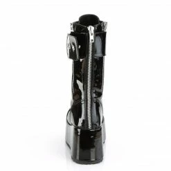 DEMONIA PETROL-150 Black Patent Men's Unisex Zipper Detail Buckle Goth Boots