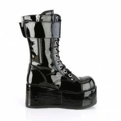 DEMONIA PETROL-150 Black Patent Men's Unisex Zipper Detail Buckle Goth Boots