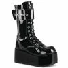 DEMONIA PETROL-150 Black Patent Men's Unisex Zipper Detail Buckle Goth Boots