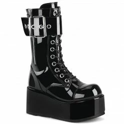 DEMONIA PETROL-150 Black Patent Men's Unisex Zipper Detail Buckle Goth Boots