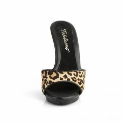 FABULICIOUS Poise-501FUR Leopard Print Fur Sexy Slides Mules Sandals 5" Heels