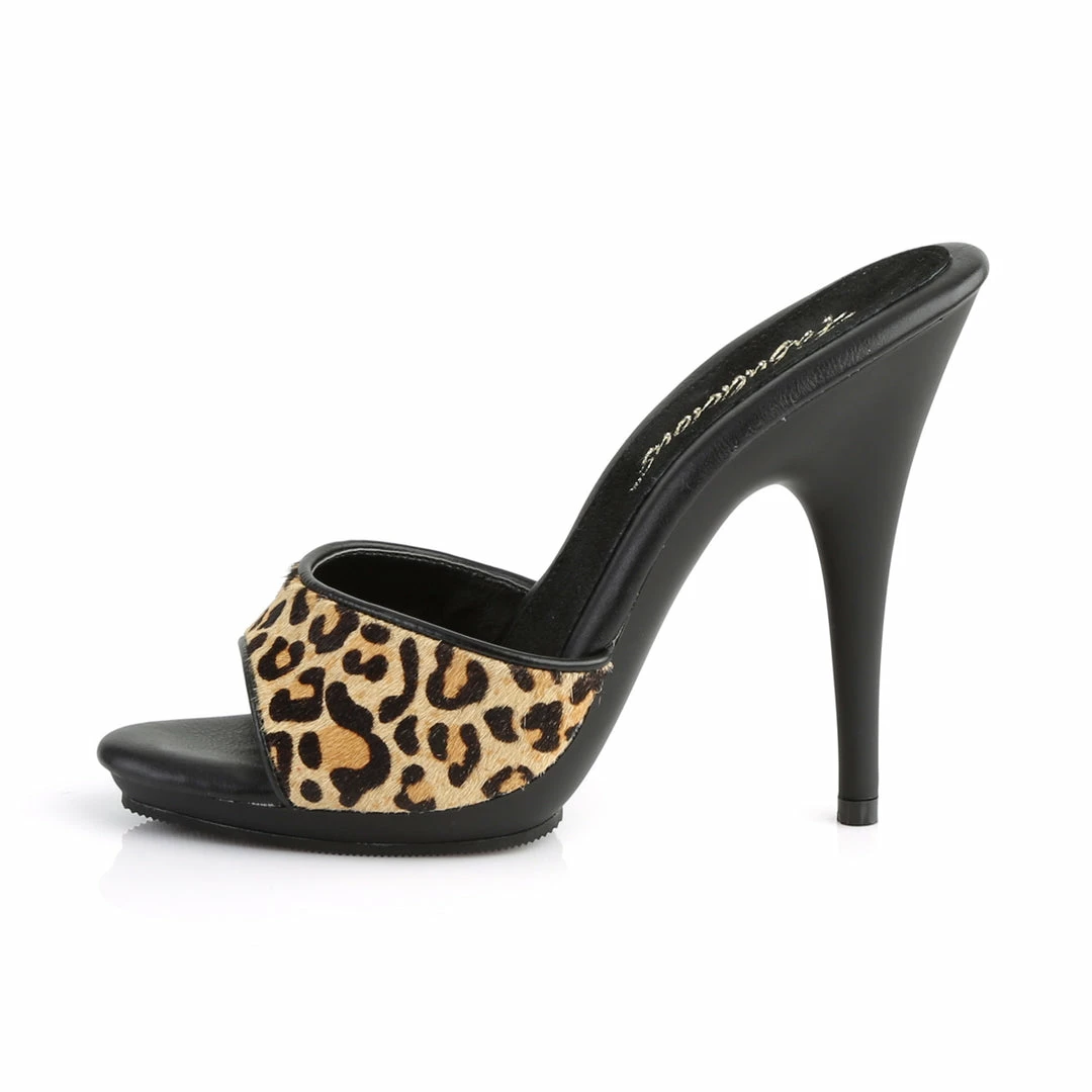 FABULICIOUS Poise-501FUR Leopard Print Fur Sexy Slides Mules Sandals 5" Heels