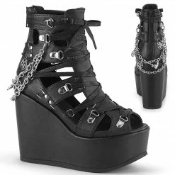 DEMONIA Poison-95 Goth Pentagram Charm Cage Bootie Strappy Bondage Wedge Heels