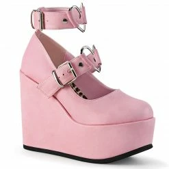 DEMONIA Poison-99-2 Pink Silver Hologram Goth Hearts Mary Janes Platforms Heels