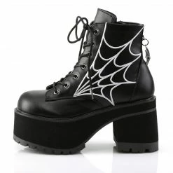 DEMONIA Ranger-105 Embroidered Spider Web Charm Goth Anke Calf Platforms Boots